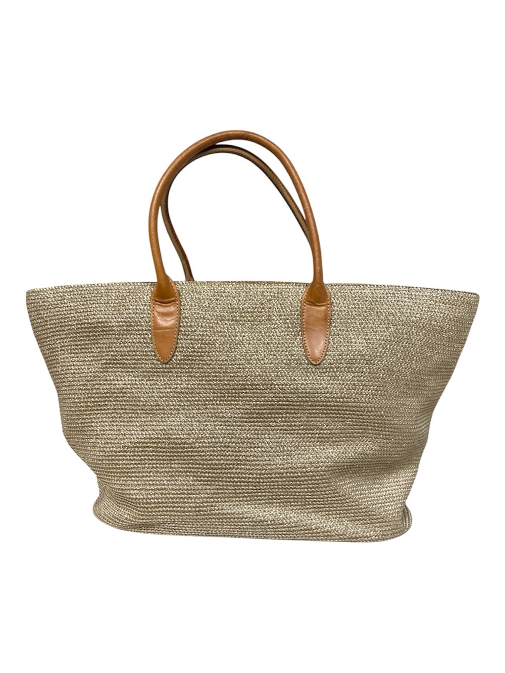 TALBOT’S Gold Woven Metallic Tote Bag with Leather Handles - Picture 3 of 7